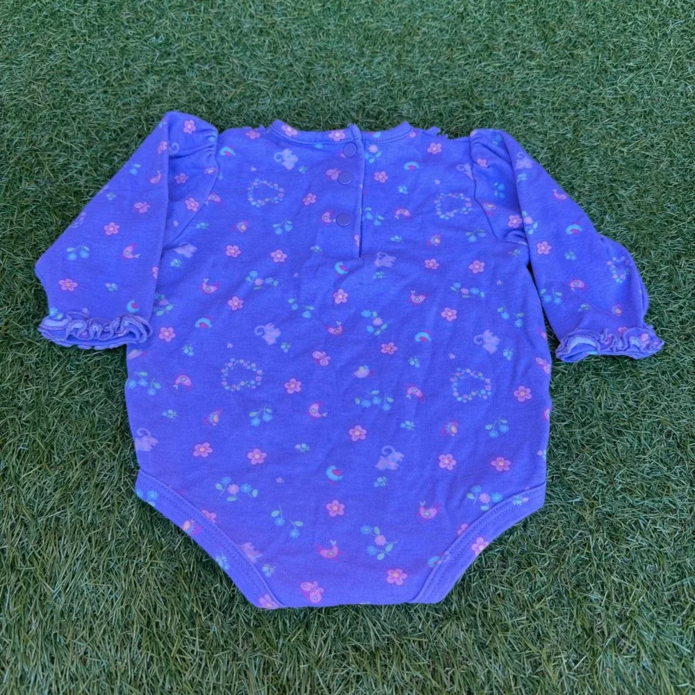 Okie Dokie Baby Girl Purple Long Sleeve‎ Bodysuit Ruffle Animal Print 6-9 Months